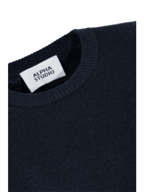 Maglia girocollo slim in lana merinos Blu notte Alpha studio | AU-3010C1001